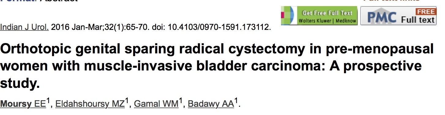 Orthotopic genital sparing radical cystectomy in pre-menopausal women with muscle-invasive bladder carcinoma: A prospective study